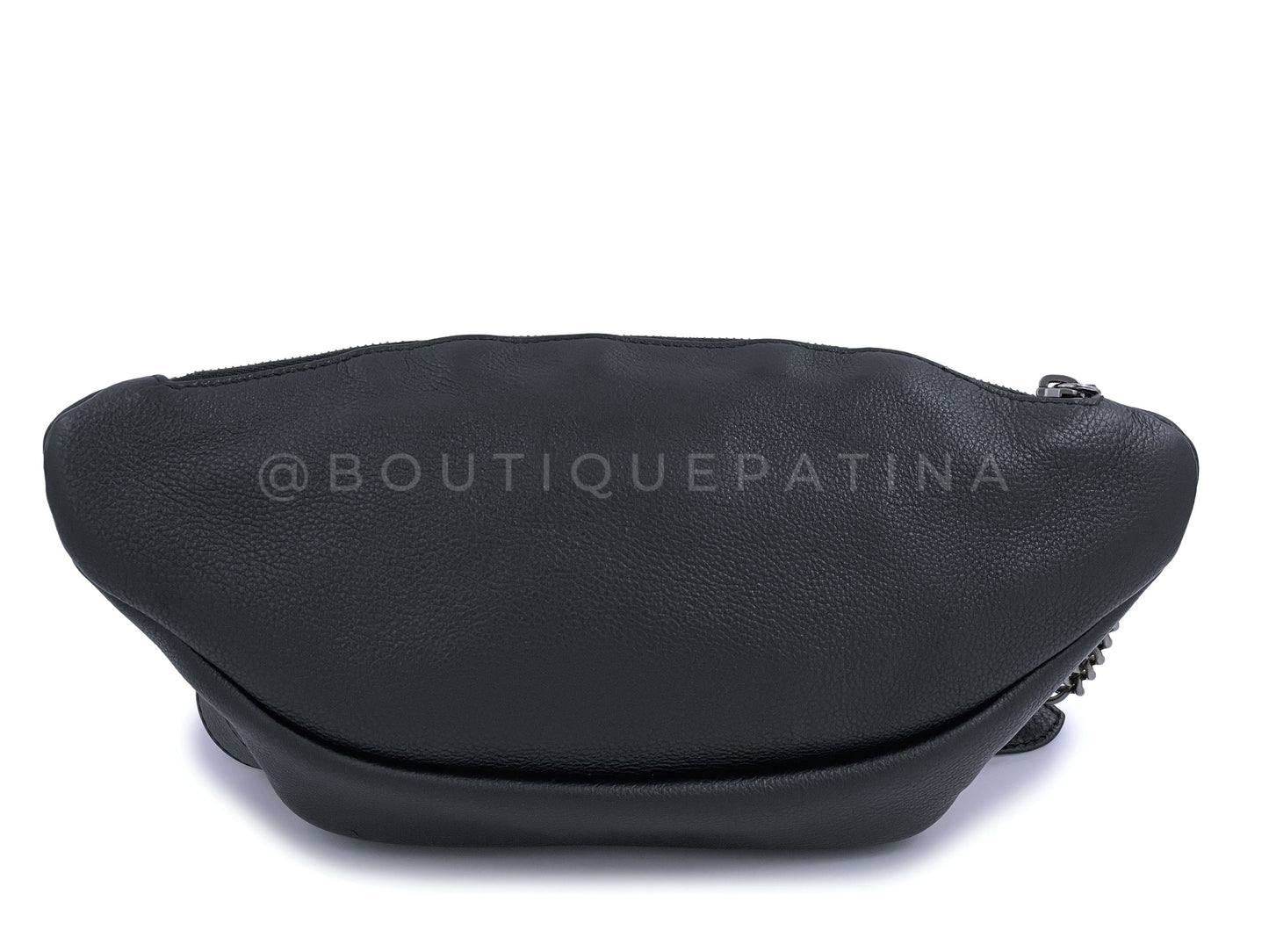 Chanel Black Grained Calfskin Quilted Classic Front Pocket Fanny Pack Belt Bag RHW