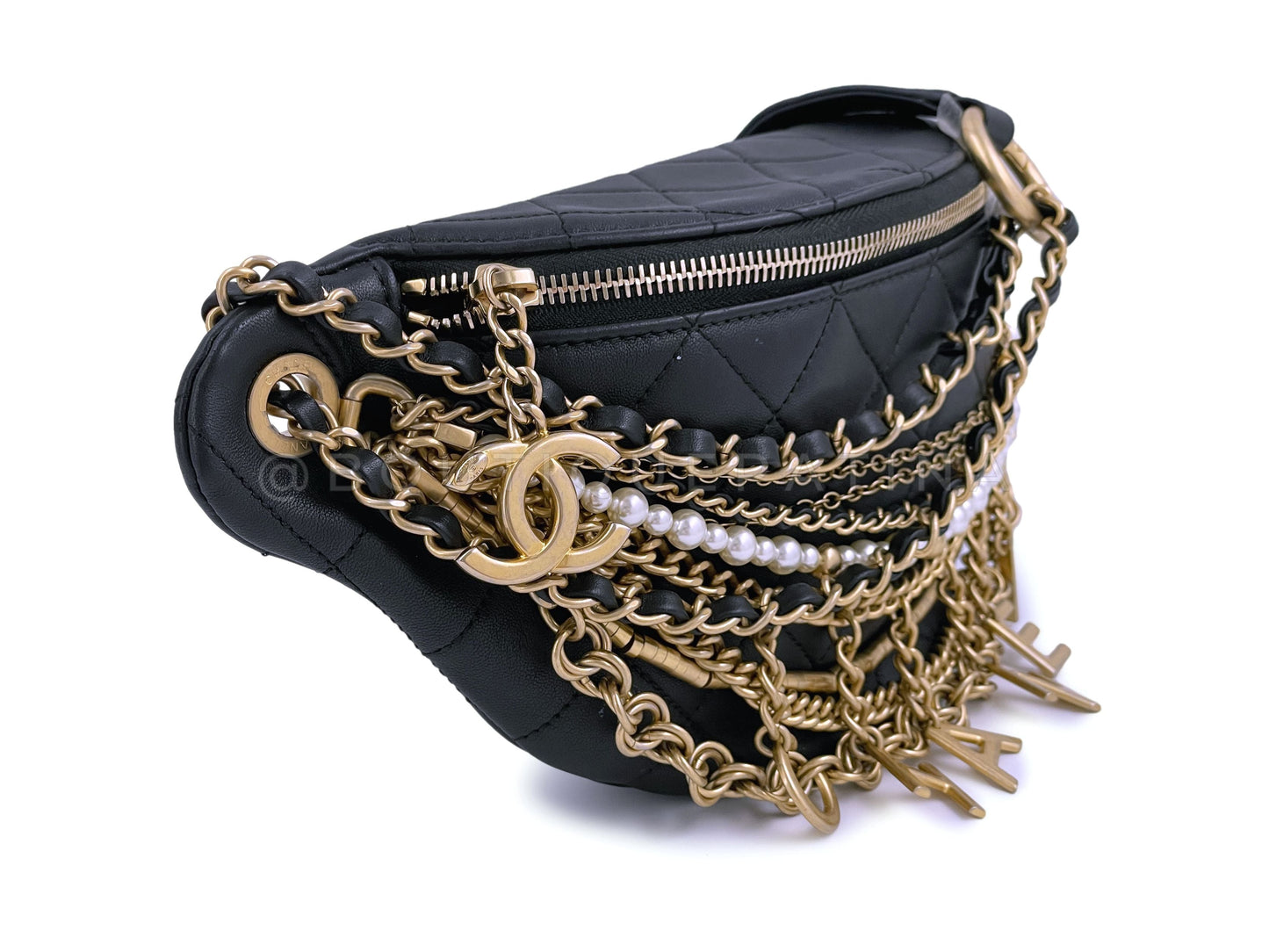 Limited 19A Chanel All About Chains XL Fanny Pack Waist Bag Gold Pearl