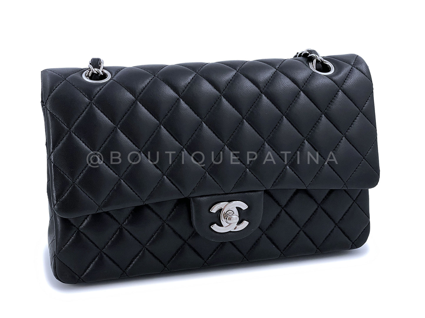 Pristine Chanel Black Medium Classic Double Flap Bag SHW Lambskin