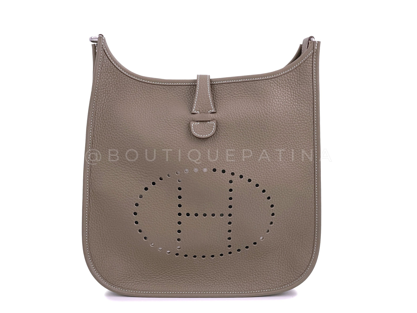NIB Hermes Taupe Gray Etoupe Evelyne III PM 29cm Bag PHW Clemence