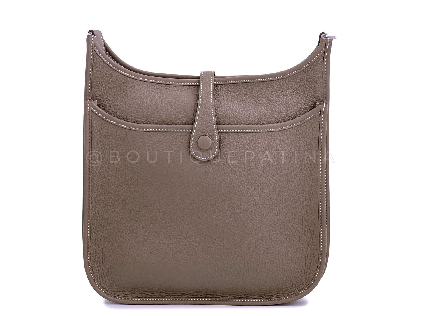 NIB Hermes Taupe Gray Etoupe Evelyne III PM 29cm Bag PHW Clemence