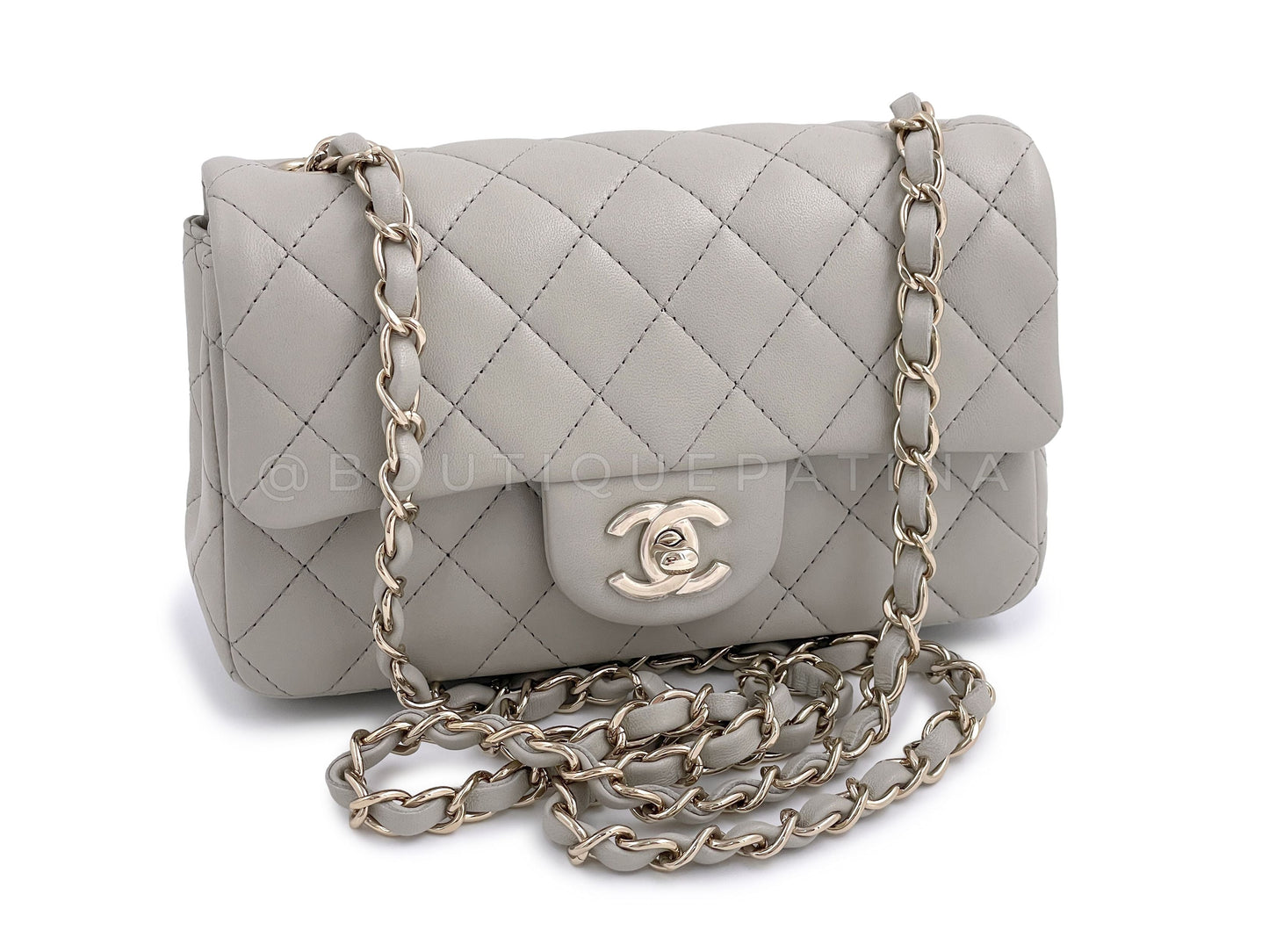 NIB 22C Chanel Gray Rectangular Mini Flap Bag GHW Gris