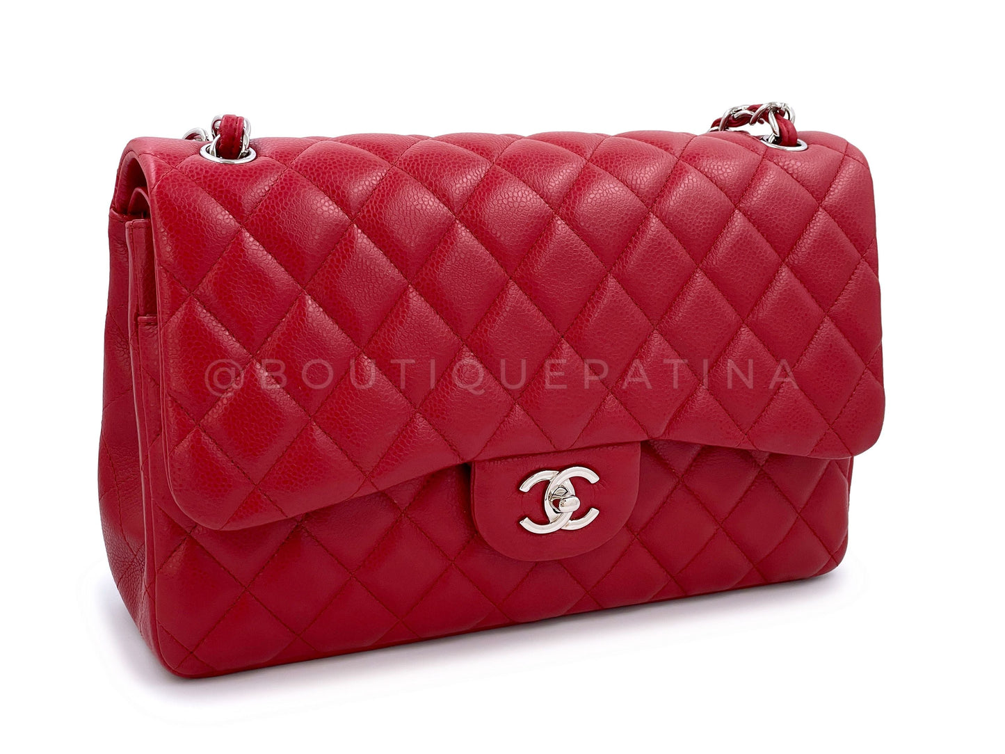 Chanel 11P Red Caviar Jumbo Classic Double Flap Bag SHW