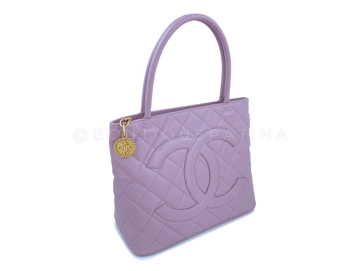 Chanel Violet Purple Caviar Medallion Shopper Tote Bag GHW