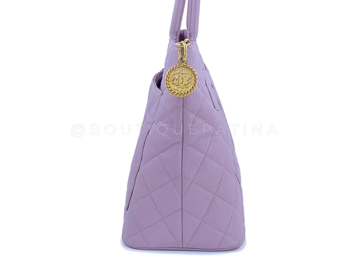 Chanel Violet Purple Caviar Medallion Shopper Tote Bag GHW