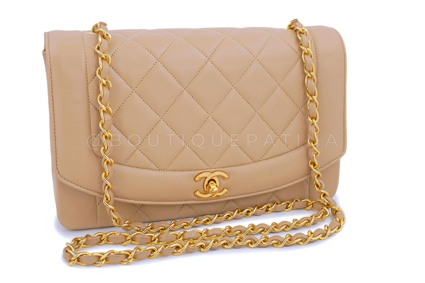 Chanel 1991 Vintage "Milk Tea" Beige Diana Flap Bag 24k GHW Collector's Set