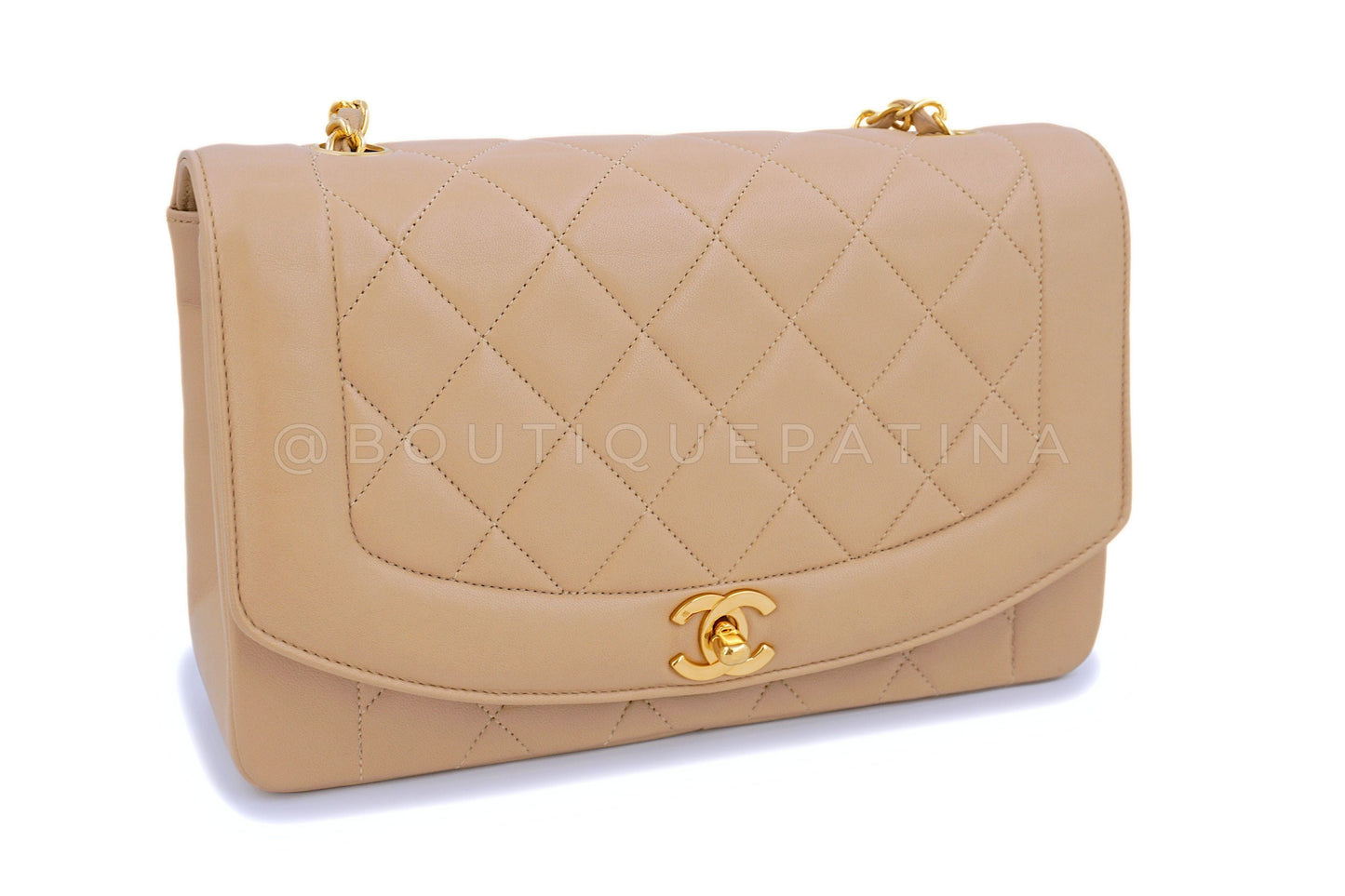 Chanel 1991 Vintage "Milk Tea" Beige Diana Flap Bag 24k GHW Collector's Set