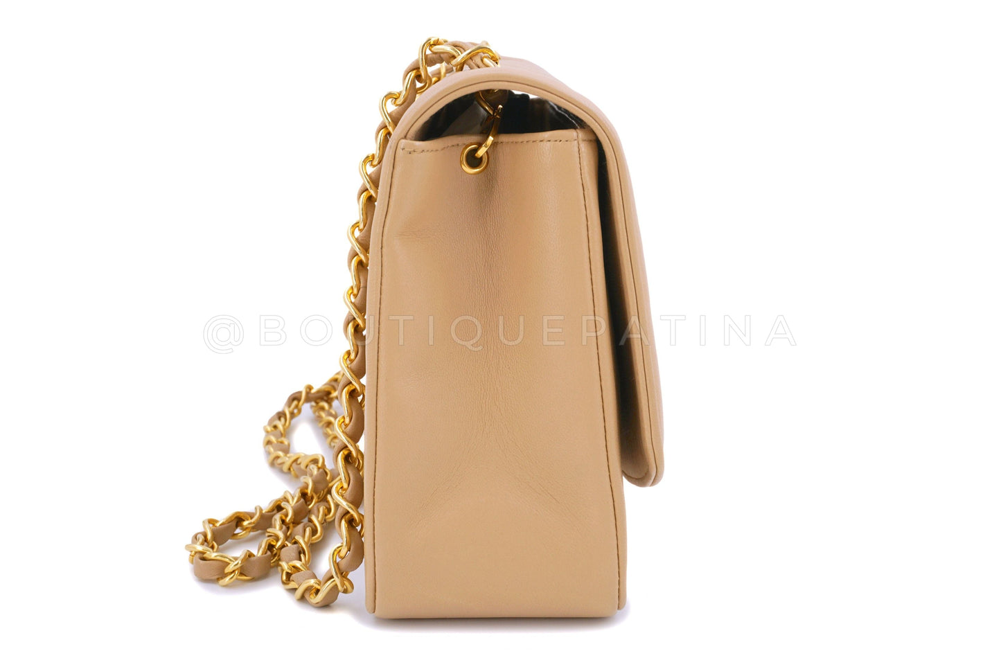 Chanel 1991 Vintage "Milk Tea" Beige Diana Flap Bag 24k GHW Collector's Set