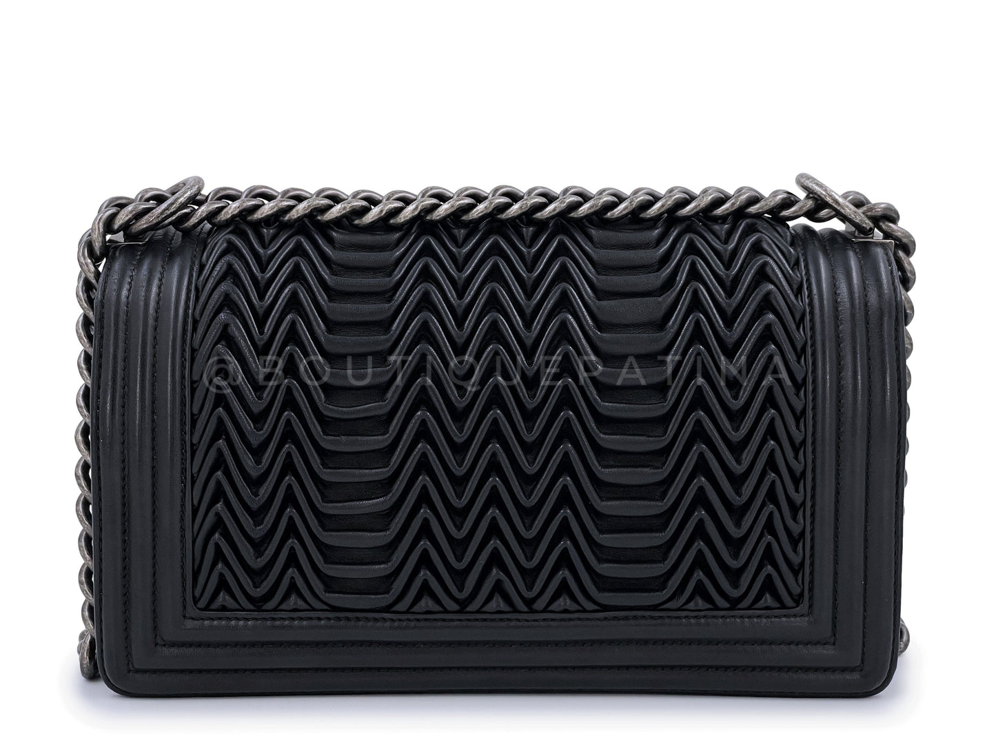 Chanel Black 3D Pleated Boy Flap Bag Medium Lambskin