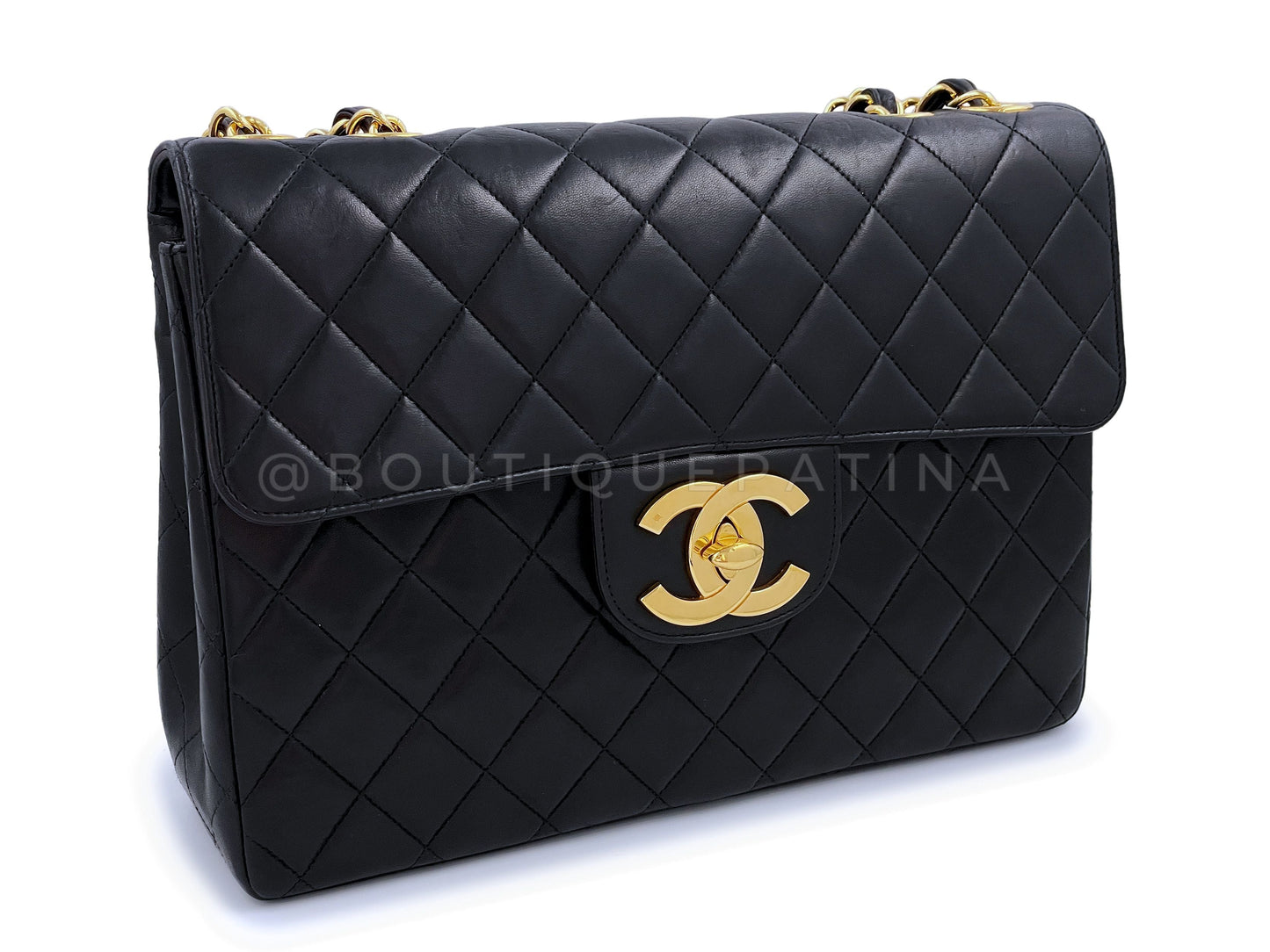 Chanel Vintage Black Jumbo Classic Flap Bag 24k GHW Lambskin