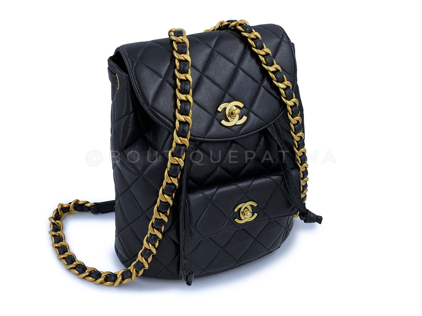 Chanel Vintage Duma Backpack Bag 24k GHW Black Lambskin