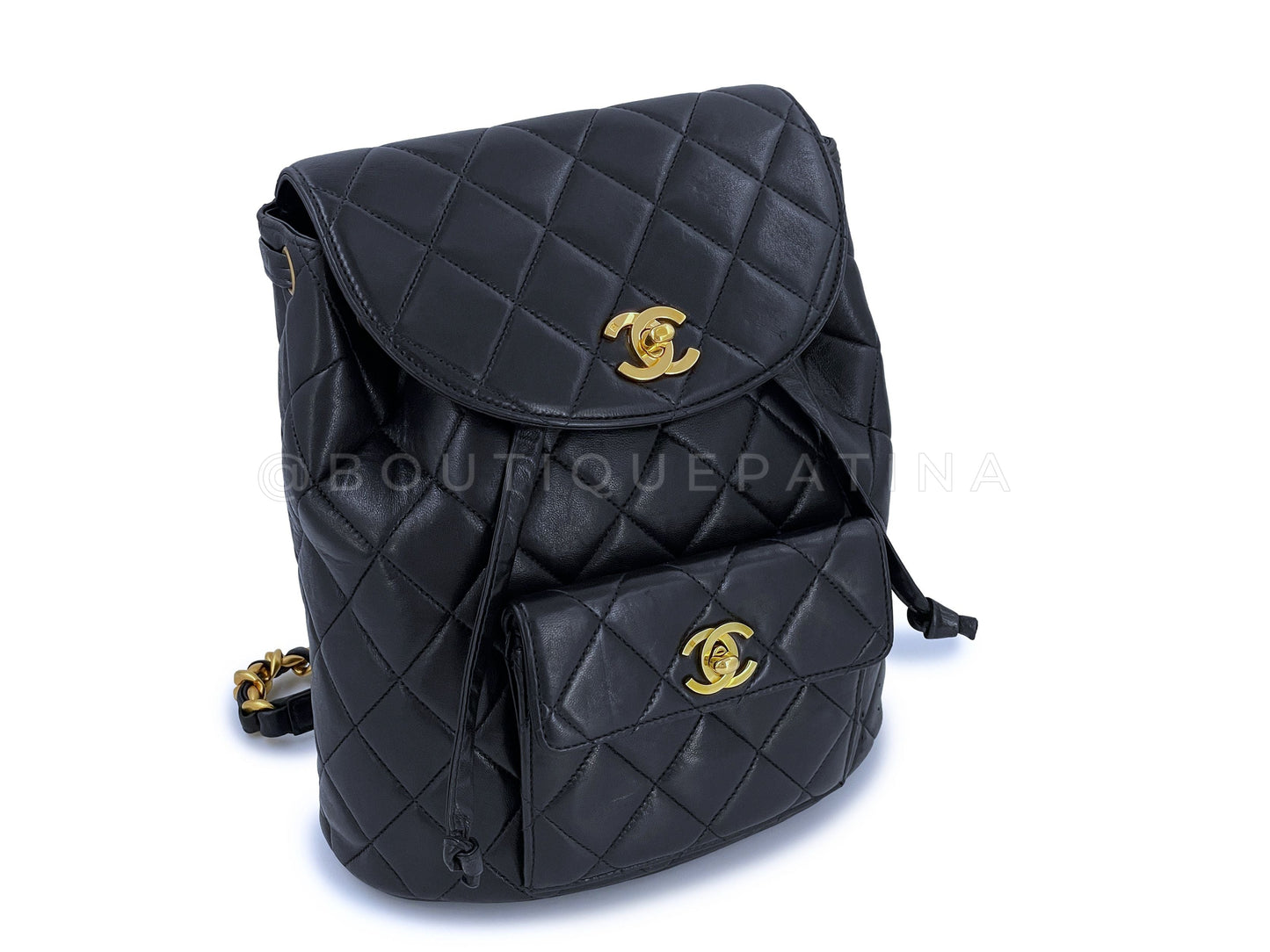 Chanel Vintage Duma Backpack Bag 24k GHW Black Lambskin