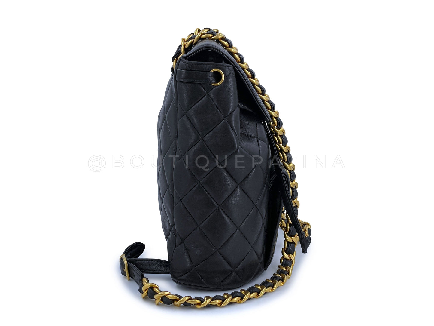 Chanel Vintage Duma Backpack Bag 24k GHW Black Lambskin