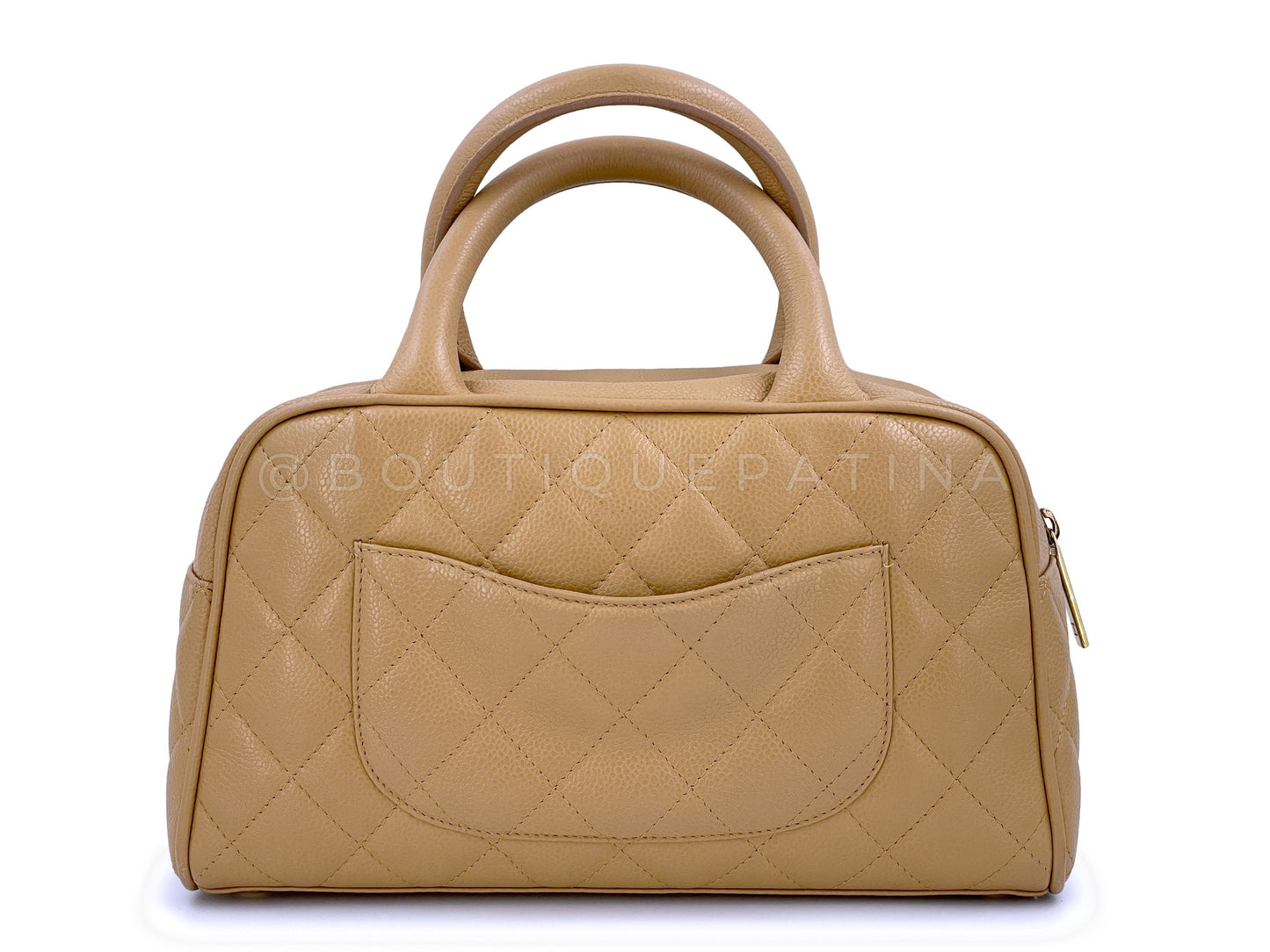 Chanel Camel Beige Caviar Quilted Small Mini Bowler Bag