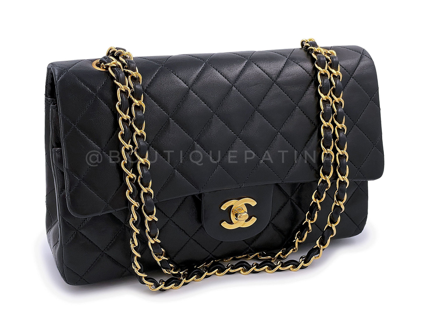 Chanel 1992 Vintage Black Medium Classic Double Flap Bag 24k GHW Lambskin