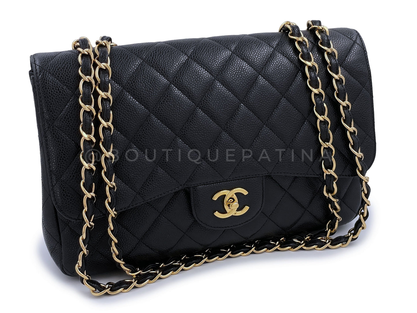 Chanel Black Caviar Jumbo Classic Flap Bag GHW Single