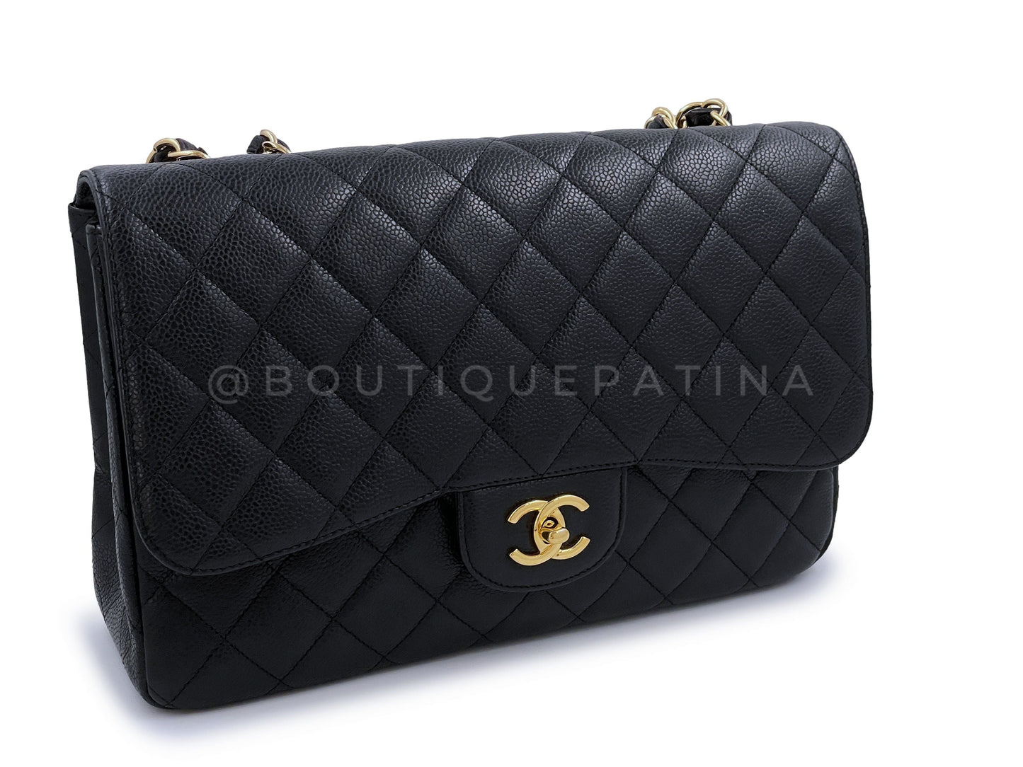 Chanel Black Caviar Jumbo Classic Flap Bag GHW Single