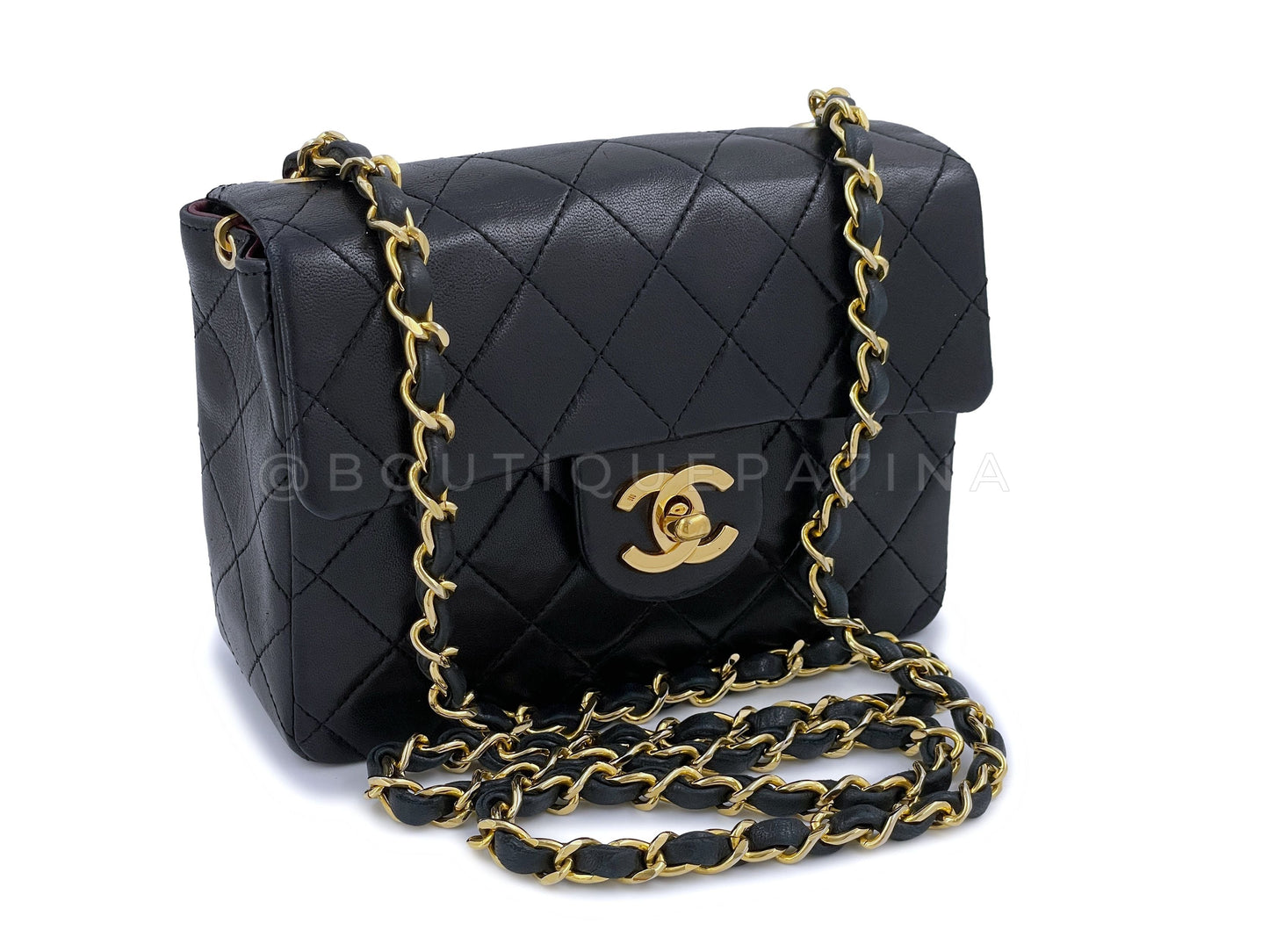 Chanel Vintage Black Square Mini Classic Flap Bag 24k GHW Lambskin
