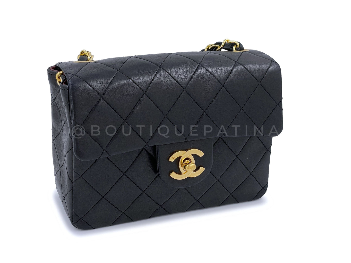 Chanel Vintage Black Square Mini Classic Flap Bag 24k GHW Lambskin