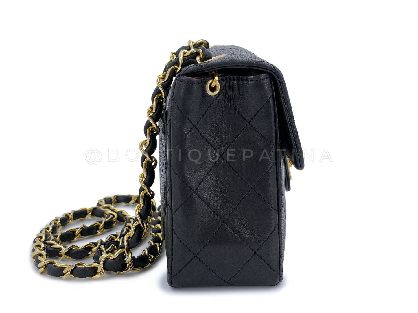 Chanel Vintage Black Square Mini Classic Flap Bag 24k GHW Lambskin