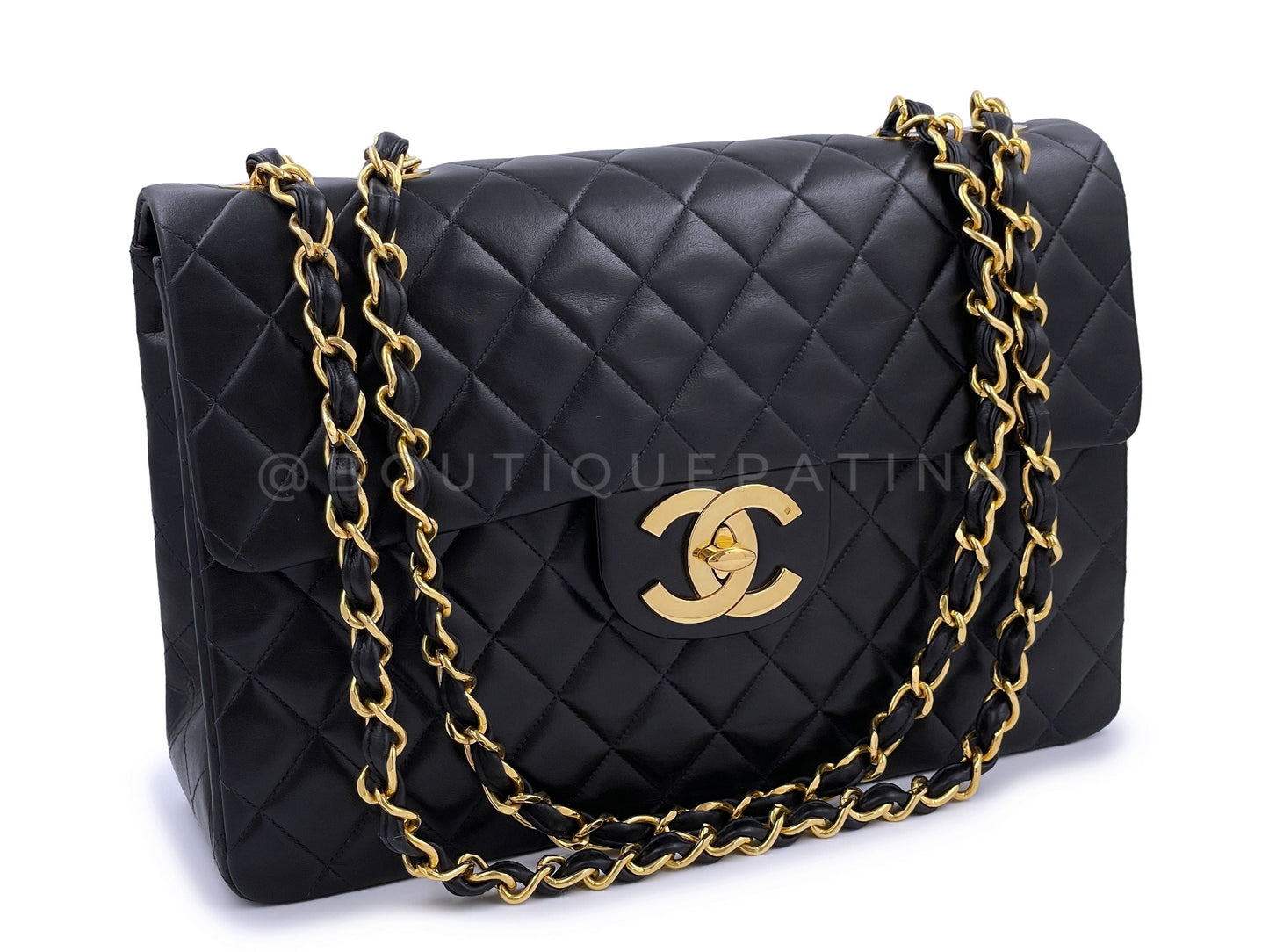 Chanel 1993 Vintage Black Lambskin Maxi Classic Flap Bag 24k GHW