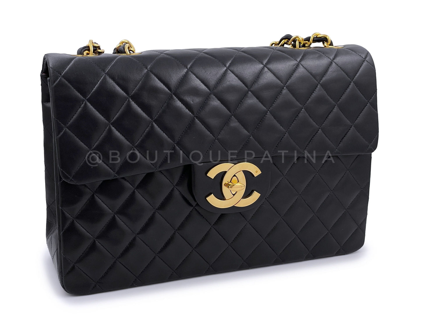 Chanel 1993 Vintage Black Lambskin Maxi Classic Flap Bag 24k GHW