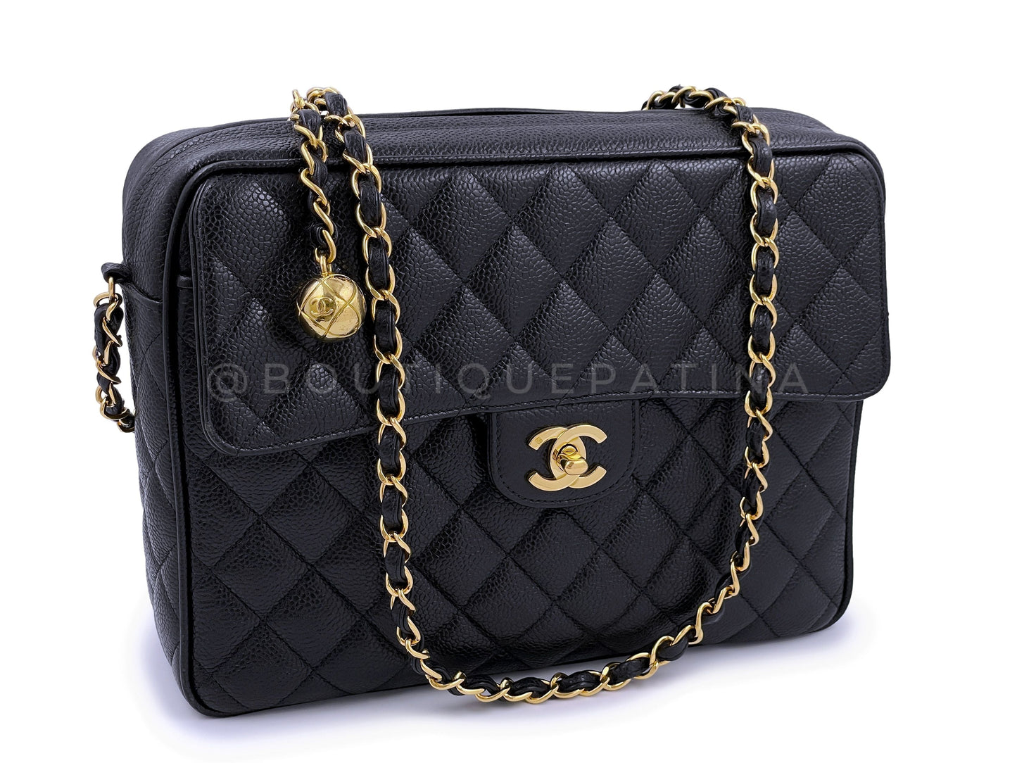 Chanel Vintage Black Caviar Flap Camera Case Bag 24k GHW