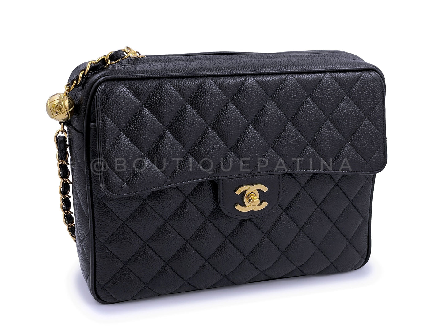 Chanel Vintage Black Caviar Flap Camera Case Bag 24k GHW