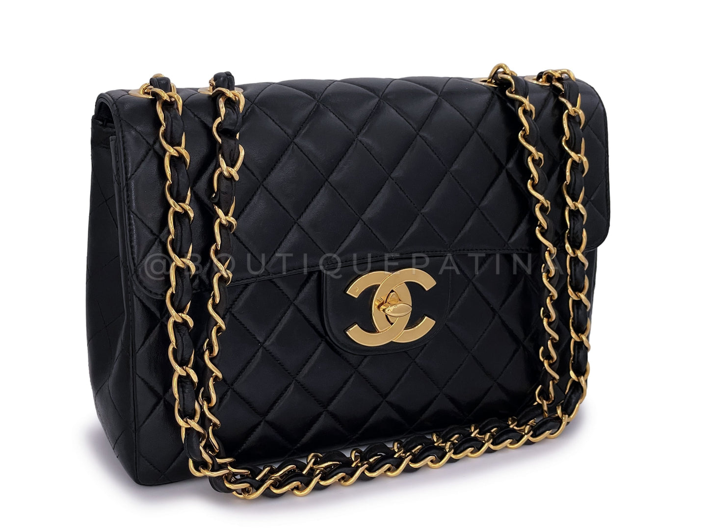 Chanel Vintage Black Jumbo Classic Flap Bag 24k GHW