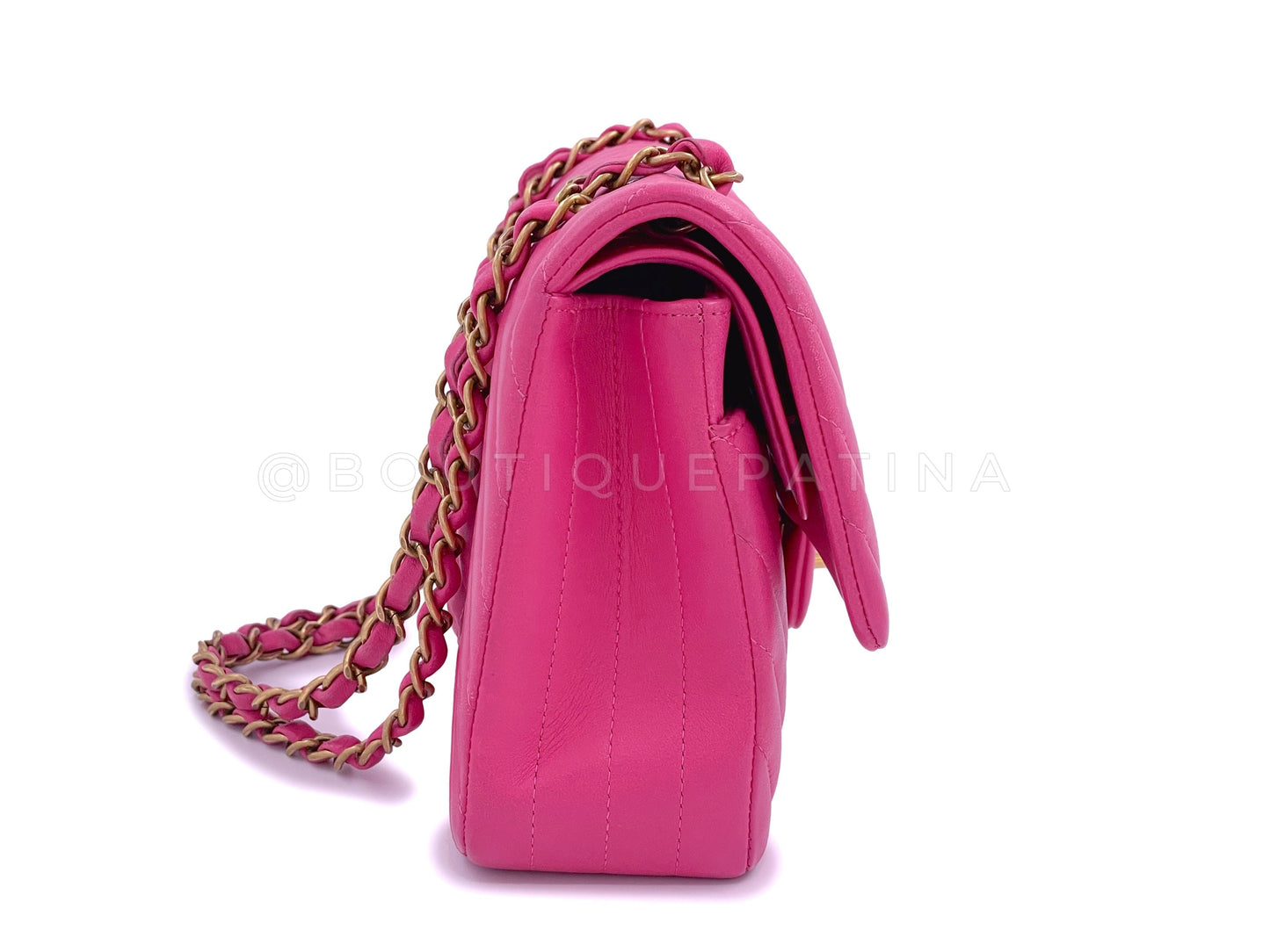 Chanel Pink Chevron Classic Double Flap Bag GHW Lambskin