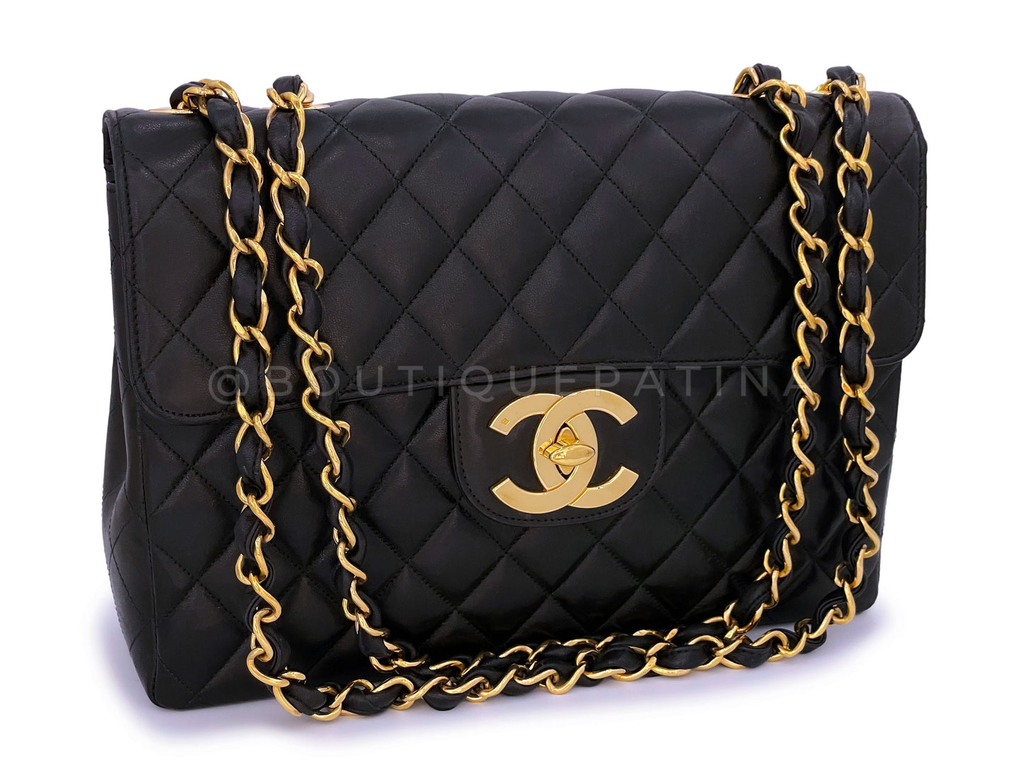 Chanel 1997 Vintage Black Jumbo Classic Flap Bag 24k GHW Lambskin