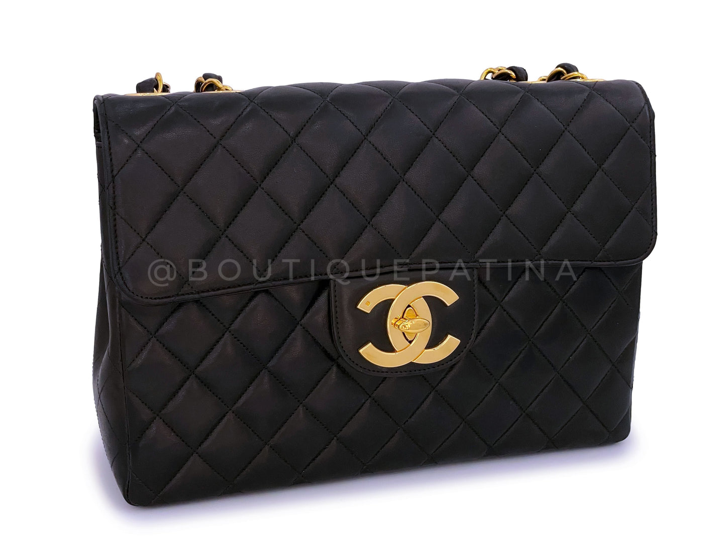 Chanel 1997 Vintage Black Jumbo Classic Flap Bag 24k GHW Lambskin