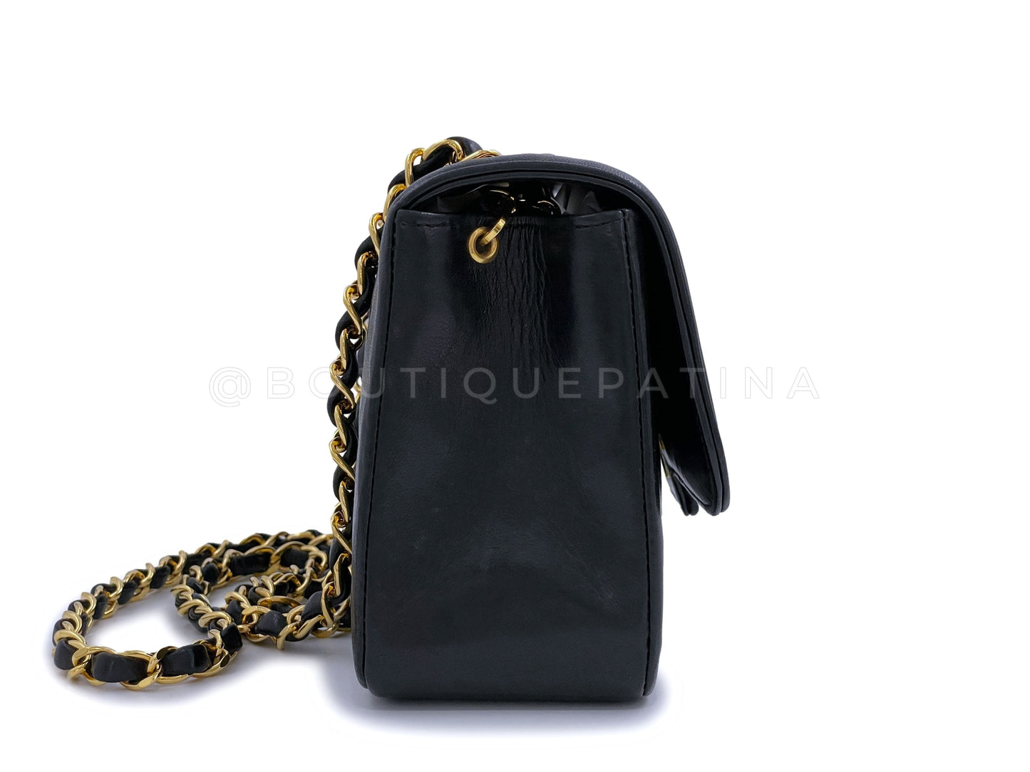 Chanel 1991 Vintage Small Black Geometric Diana Flap Bag Lambskin