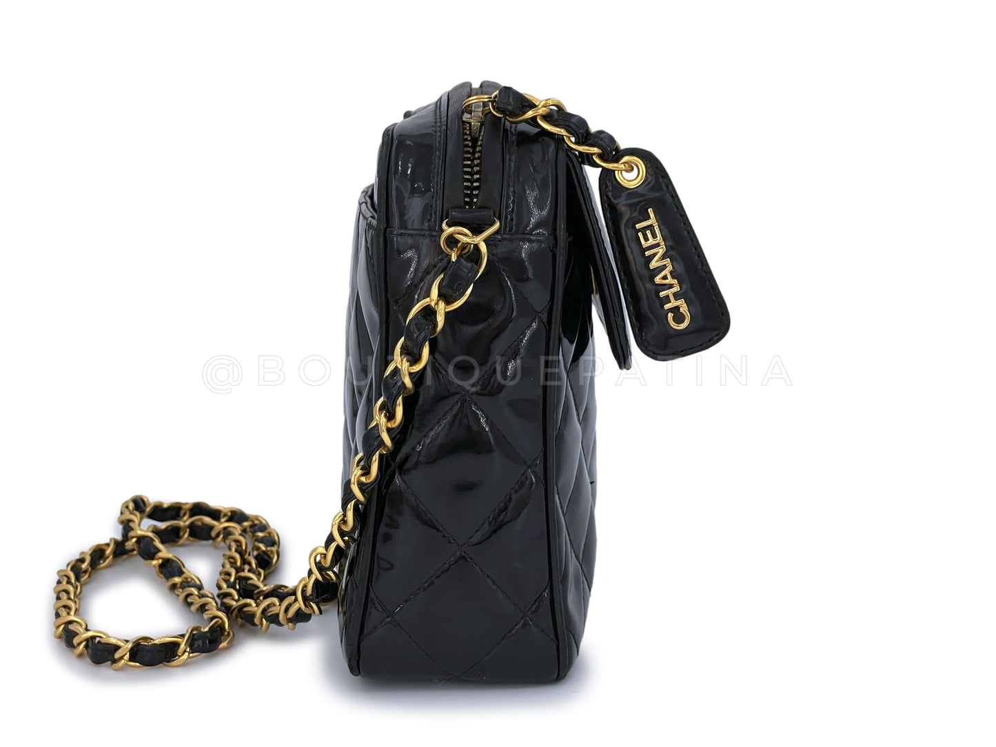 Chanel Vintage Black Patent Small Flap Camera Case Bag 24k GHW