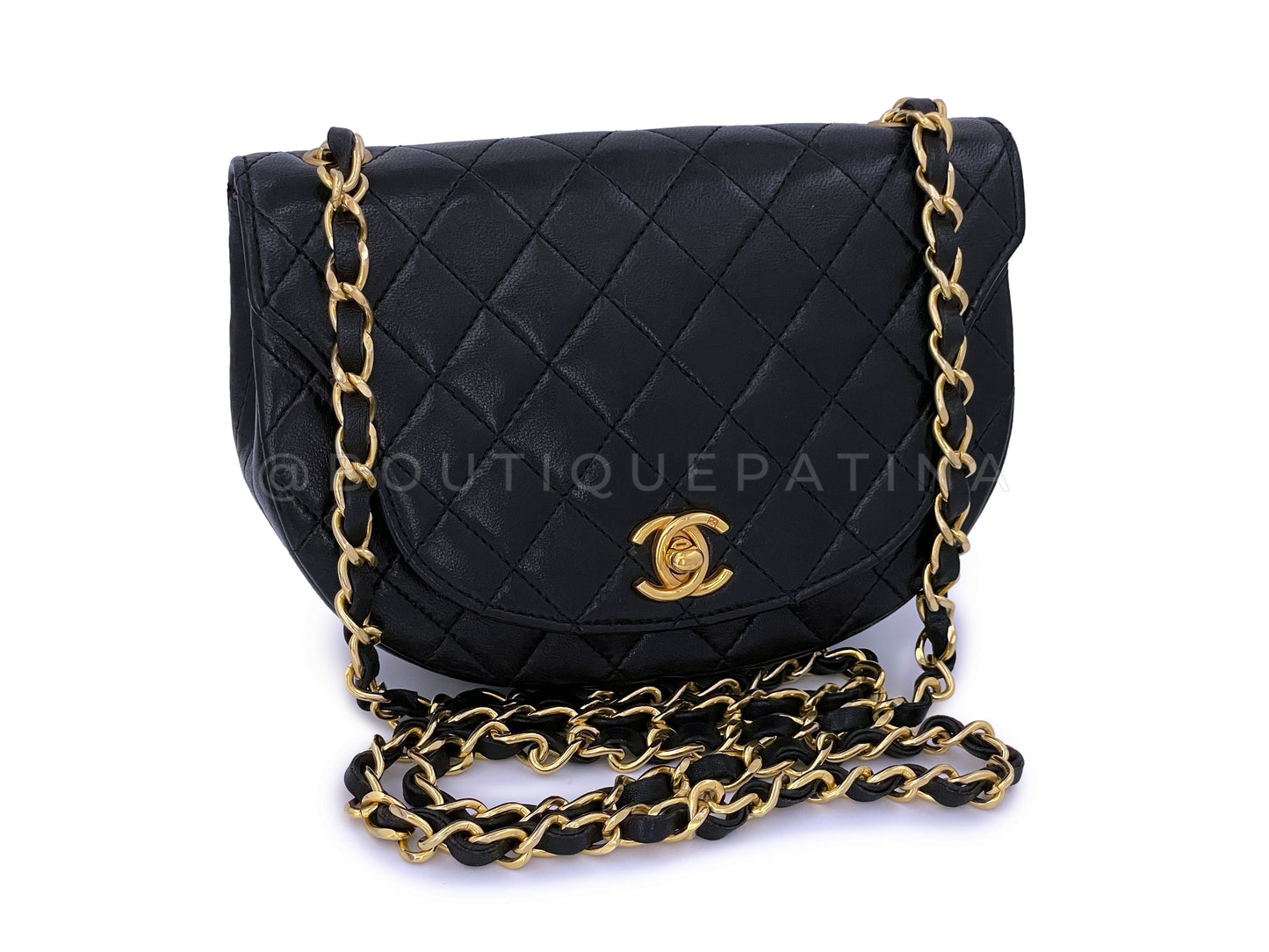 Pristine Chanel 1990 Vintage Black Half Moon Mini Flap Bag 24k GHW J3F