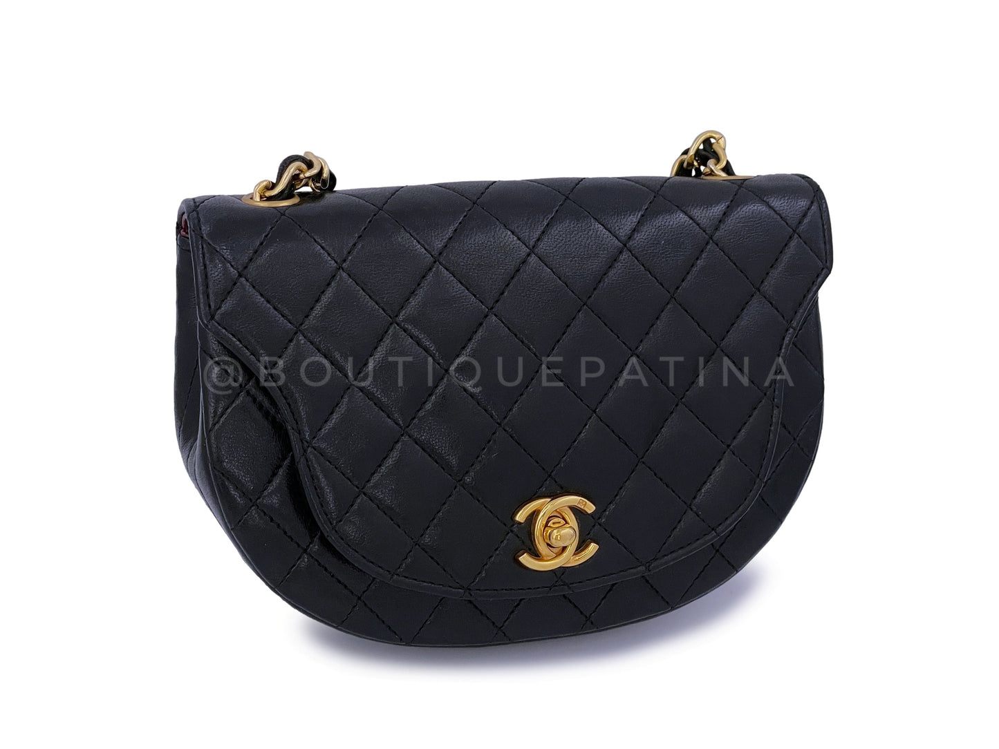 Pristine Chanel 1990 Vintage Black Half Moon Mini Flap Bag 24k GHW J3F