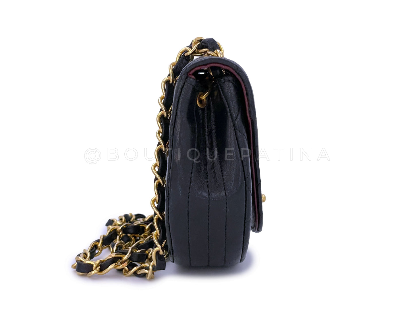 Pristine Chanel 1990 Vintage Black Half Moon Mini Flap Bag 24k GHW J3F