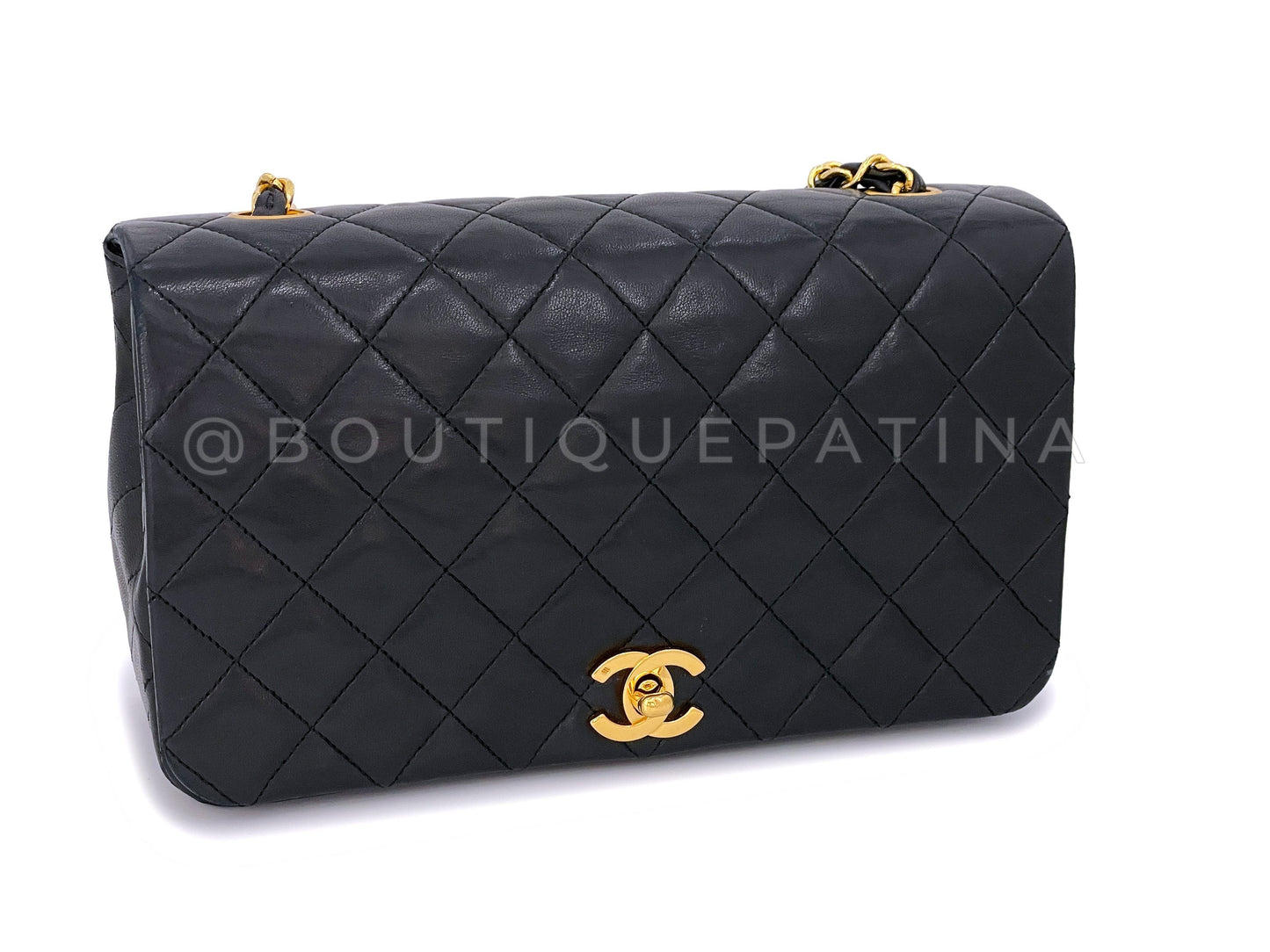 Chanel 1989 Vintage Black Full Flap Bag 24k GHW Lambskin