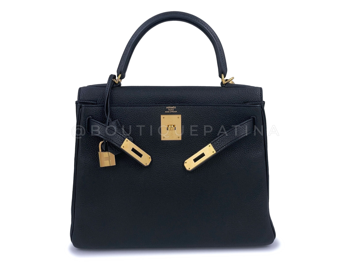 Hermes Black Kelly 28 Retourne Togo Shoulder Tote Bag 24k GHW