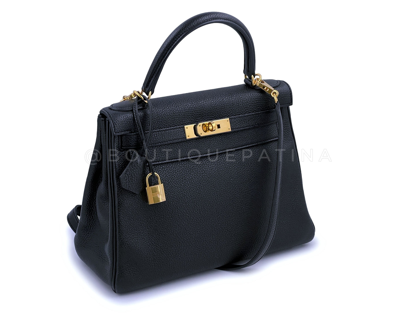 Hermes Black Kelly 28 Retourne Togo Shoulder Tote Bag 24k GHW