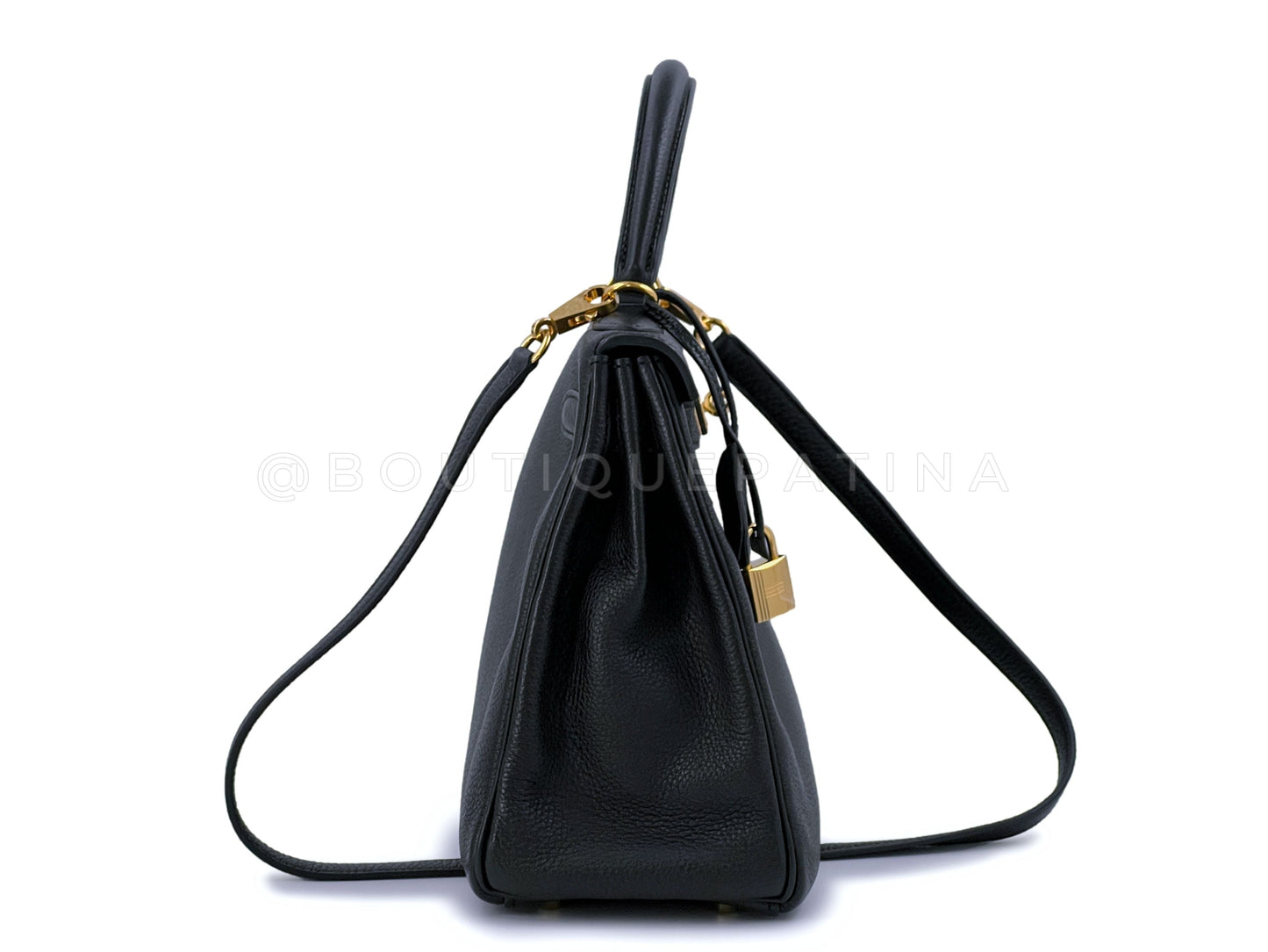 Hermes Black Kelly 28 Retourne Togo Shoulder Tote Bag 24k GHW