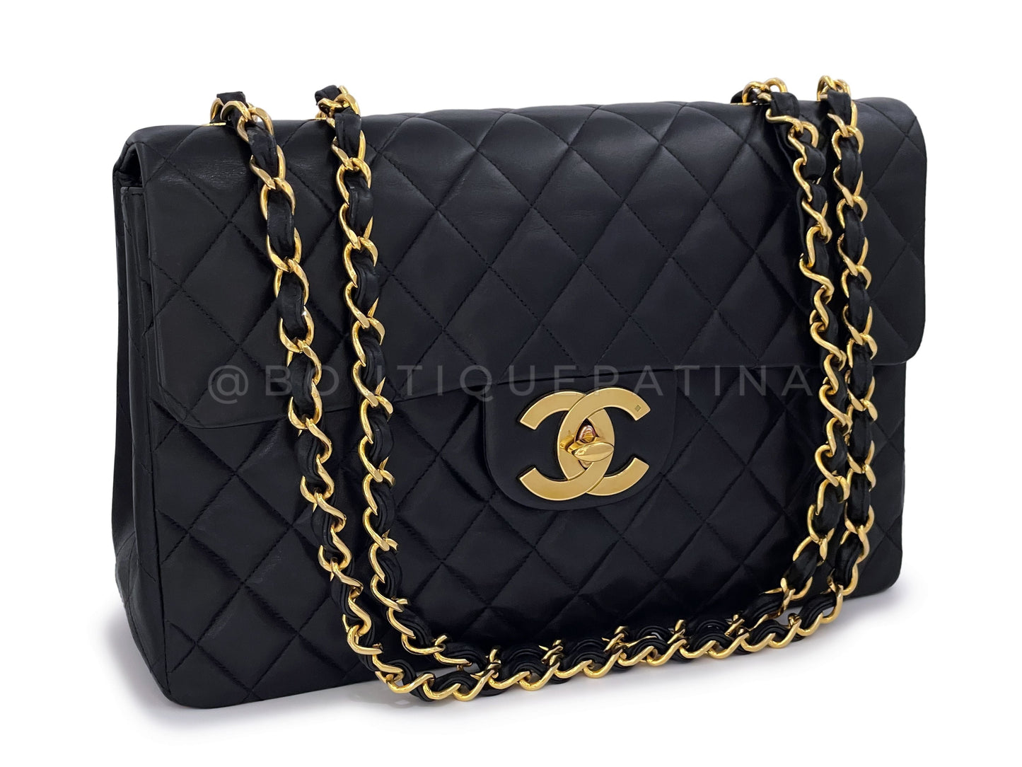 Chanel 1994 Vintage Black Maxi Classic "Jumbo XL" Flap Bag 24k GHW Lambskin