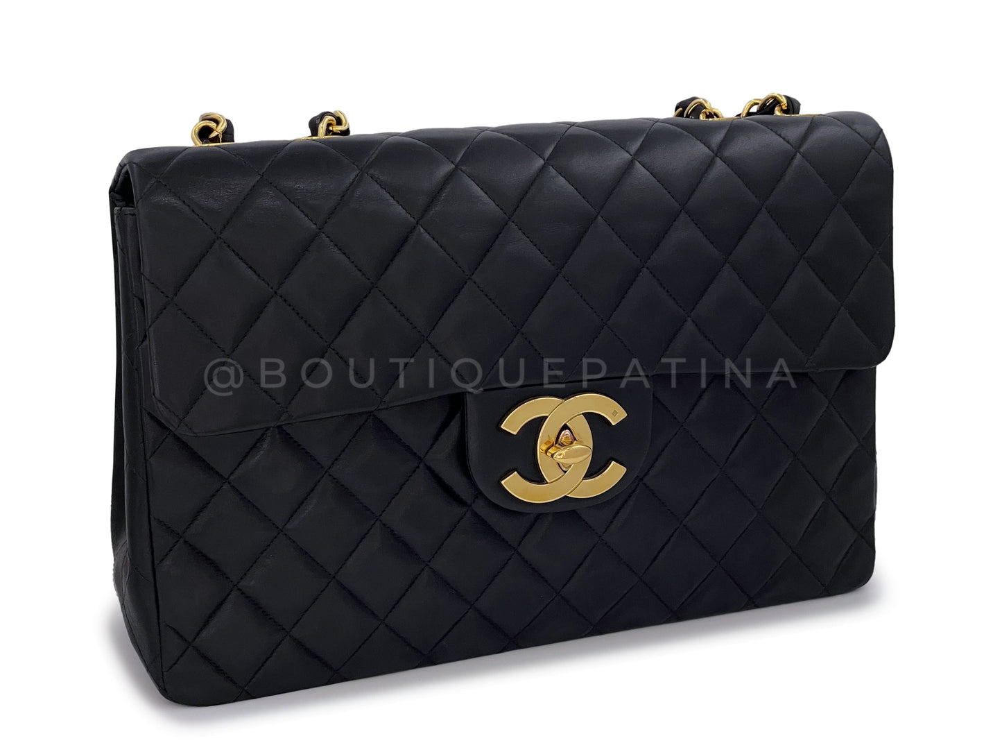 Chanel 1994 Vintage Black Maxi Classic "Jumbo XL" Flap Bag 24k GHW Lambskin
