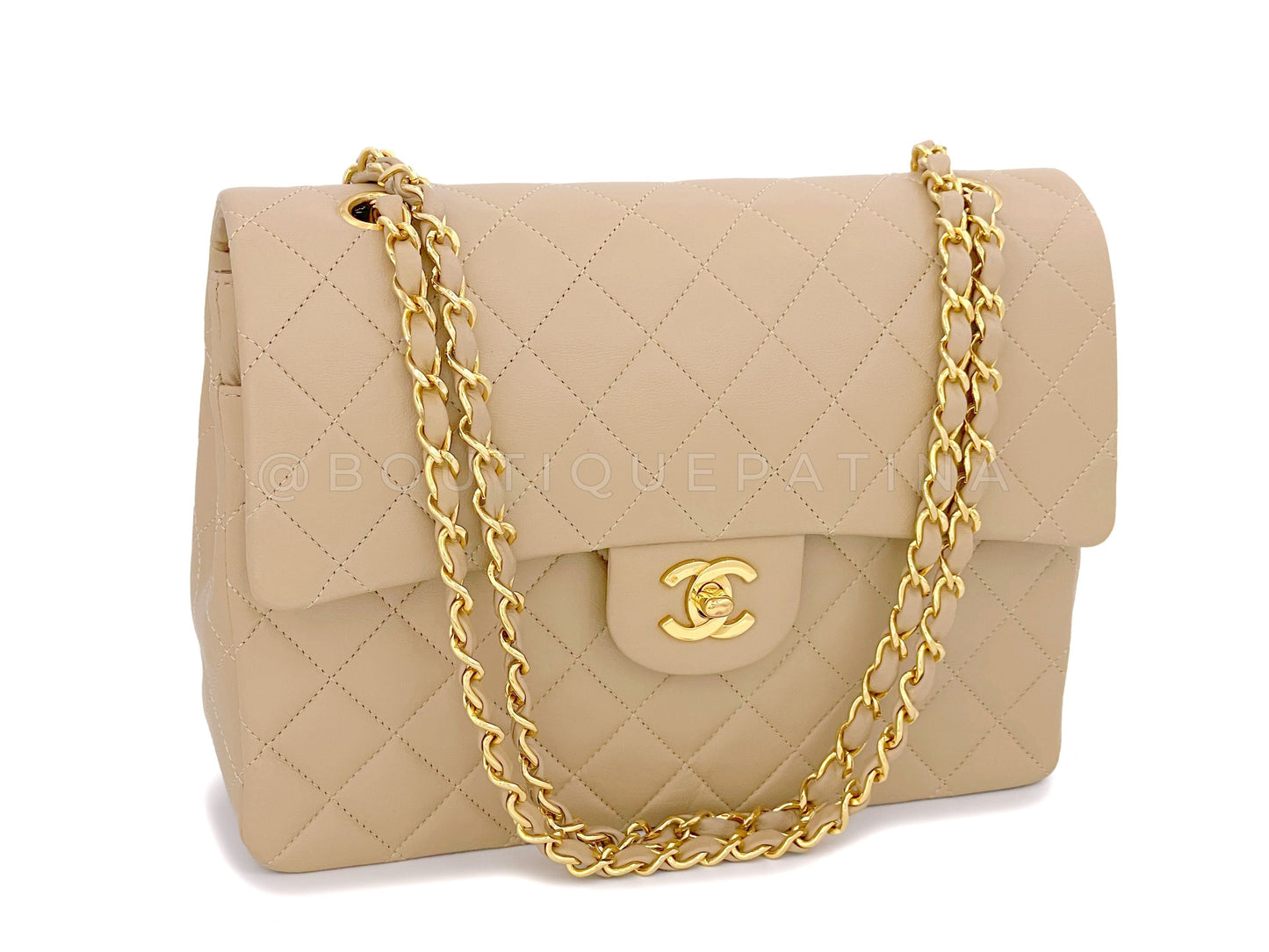 Chanel 1989 Vintage Beige Tall Medium Classic Double Flap Bag 24k GHW