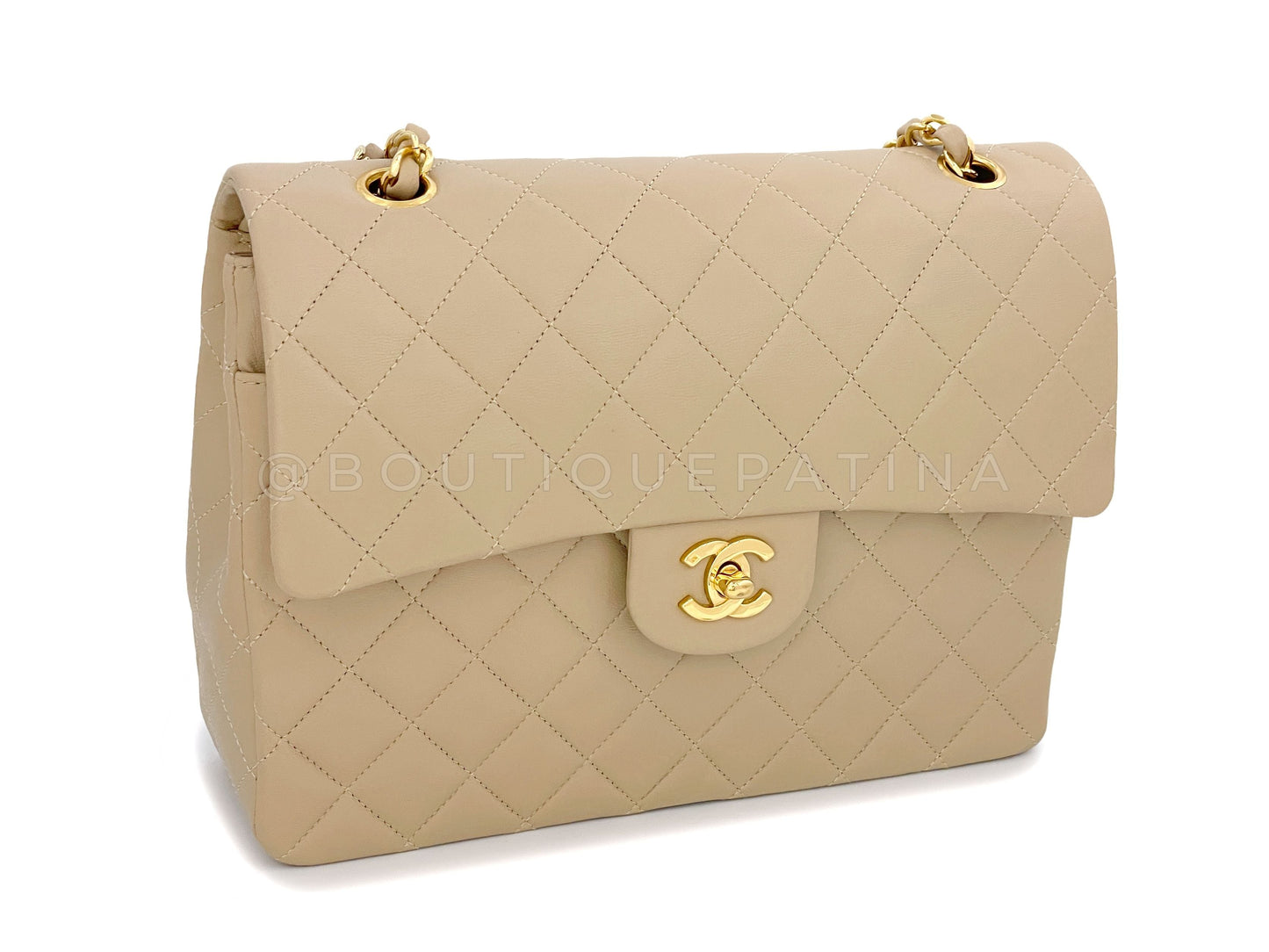 Chanel 1989 Vintage Beige Tall Medium Classic Double Flap Bag 24k GHW