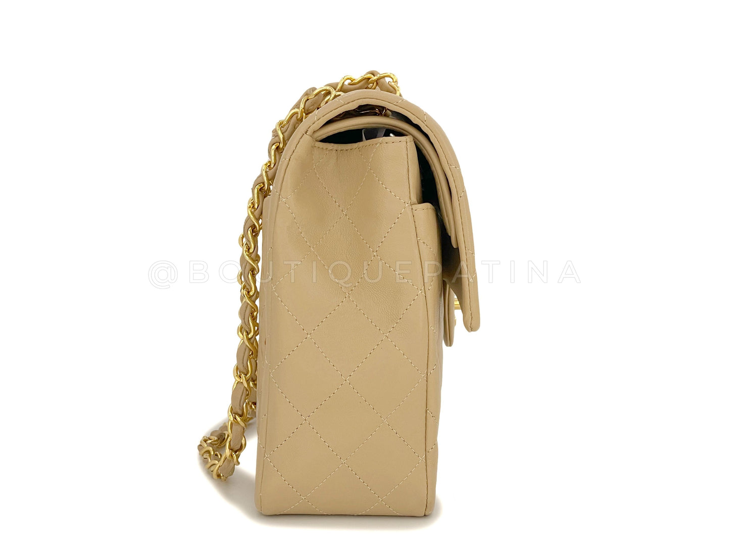 Chanel 1989 Vintage Beige Tall Medium Classic Double Flap Bag 24k GHW