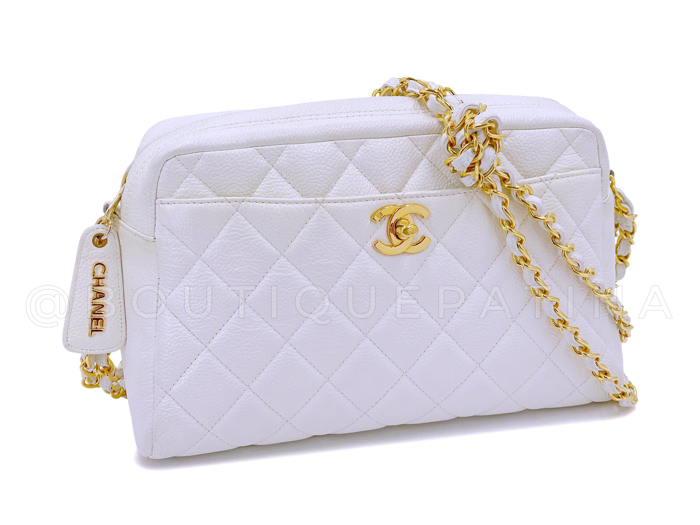 Chanel 1996 Vintage White Caviar Classic Camera Bag 24k GHW