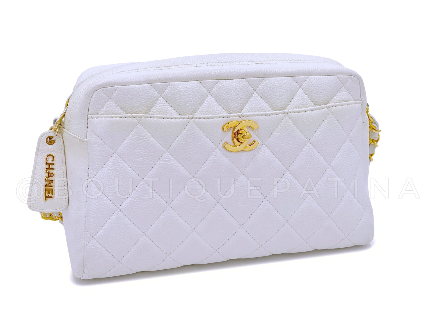 Chanel 1996 Vintage White Caviar Classic Camera Bag 24k GHW