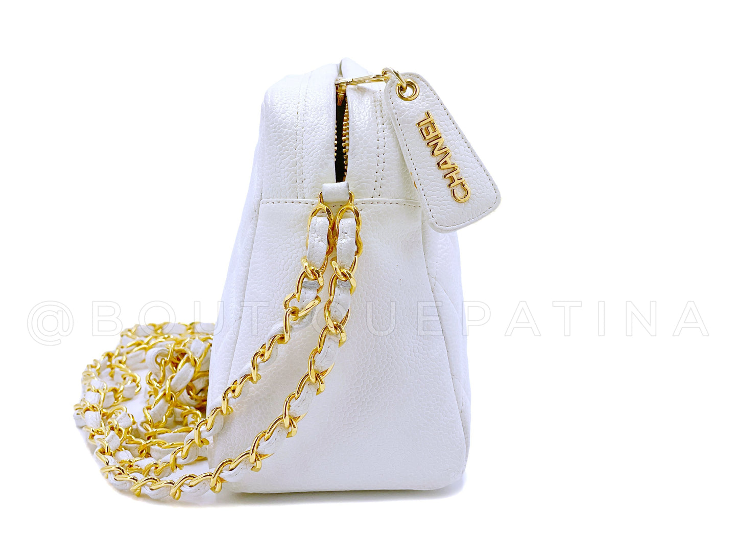 Chanel 1996 Vintage White Caviar Classic Camera Bag 24k GHW