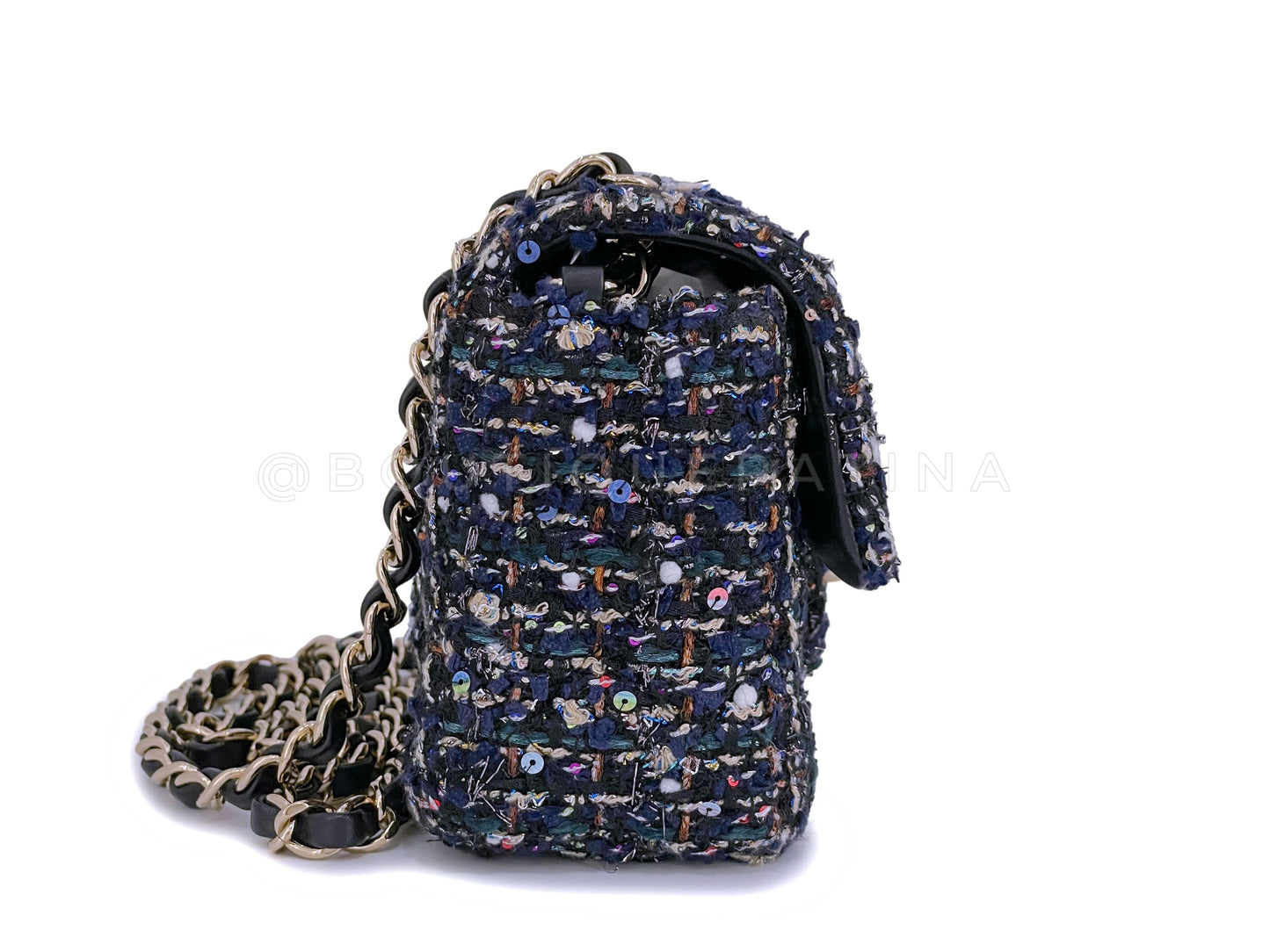 NIB Chanel 21A Metiers D'Art Sequined Tweed Rectangular Mini Flap Bag GHW
